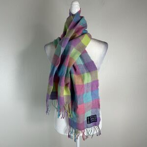 VINTAGE HIGHLAND TWEEDS PLAID & CHECK LAMBSWOOL LONG MENS FRINGE SCARF
